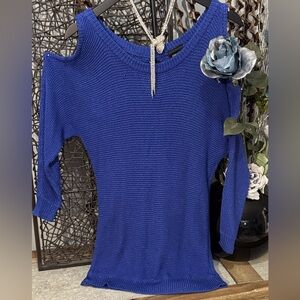 Nicole Miller Cold Shoulder Blue Sparkly Tunic Sweater Size Medium
